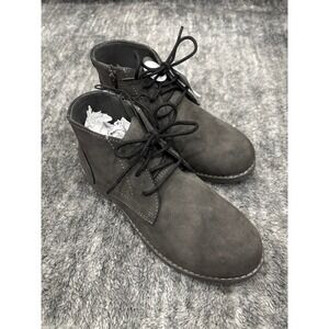 Faded Glory Boys Gray Ankle Boots Lace Up Side Zip Casual Size 4